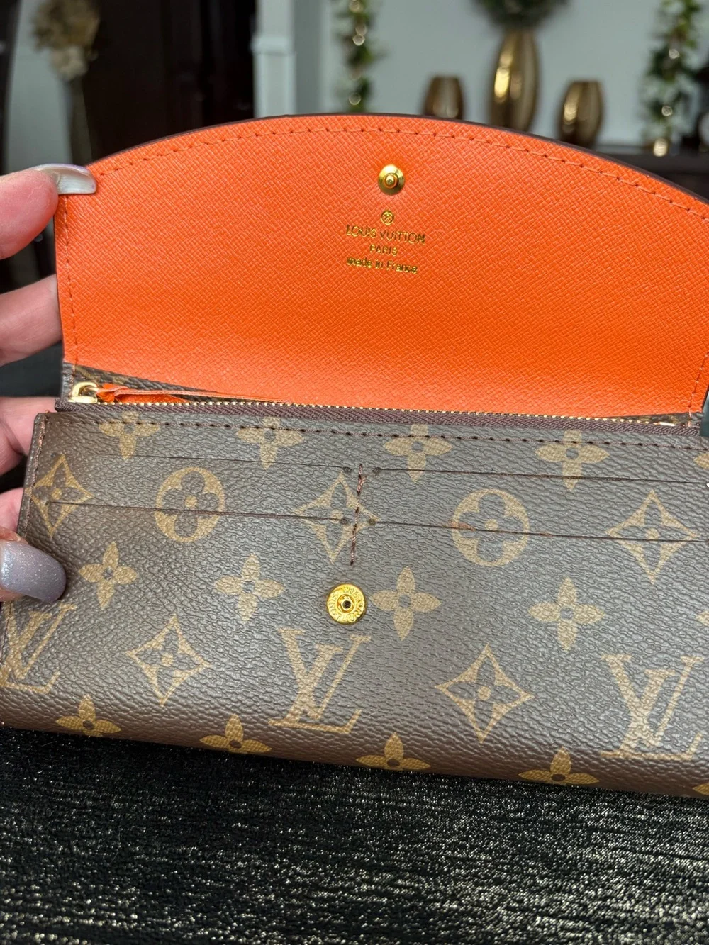 Inspired Monogram Canvas Emilie Wallet dark brown and Tan and o